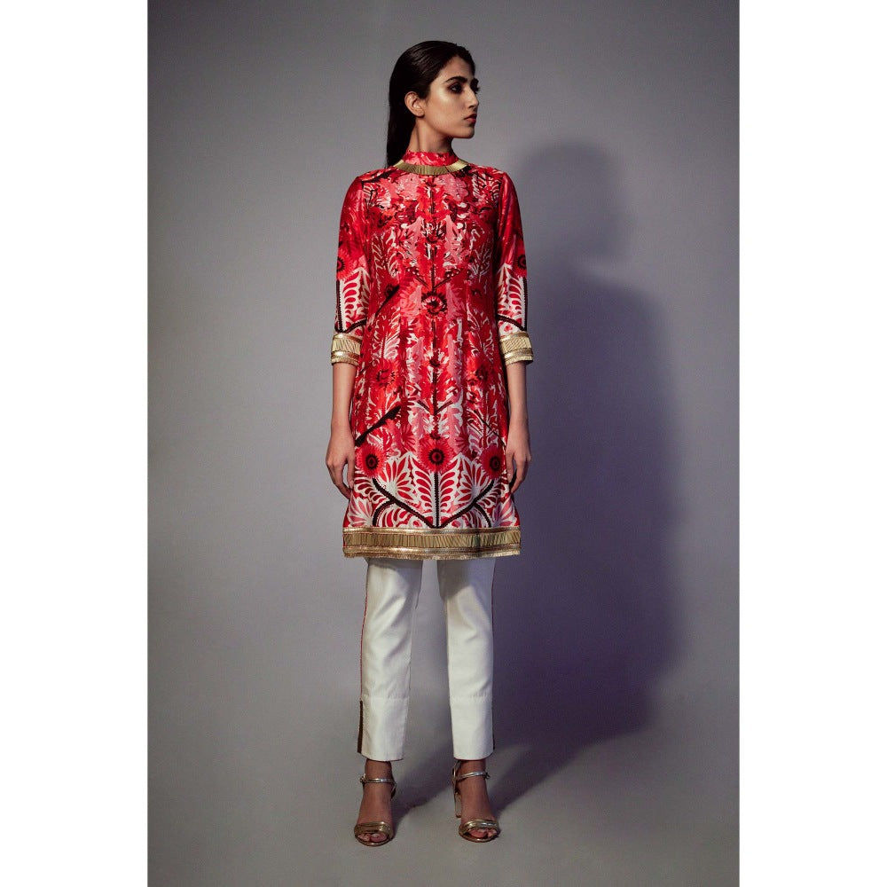 Saksham & Neharicka Multi-Color Printed and Embellished Kurta In Chanderi