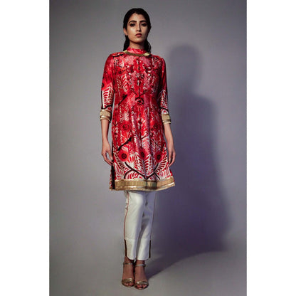 Saksham & Neharicka Multi-Color Printed and Embellished Kurta In Chanderi