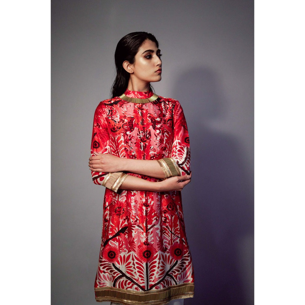 Saksham & Neharicka Multi-Color Printed and Embellished Kurta In Chanderi