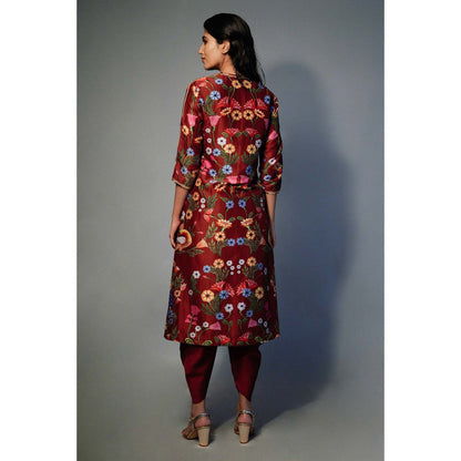 Saksham & Neharicka Maroon Printed Kurta In Chanderi
