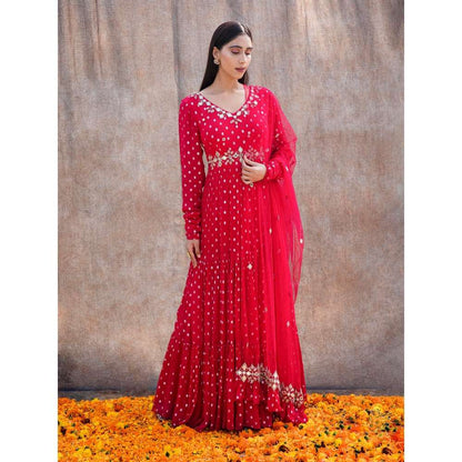 Silky Bindra Back Cut-Out Mirror Work 3-Tiered Anarkali (Set of 2)