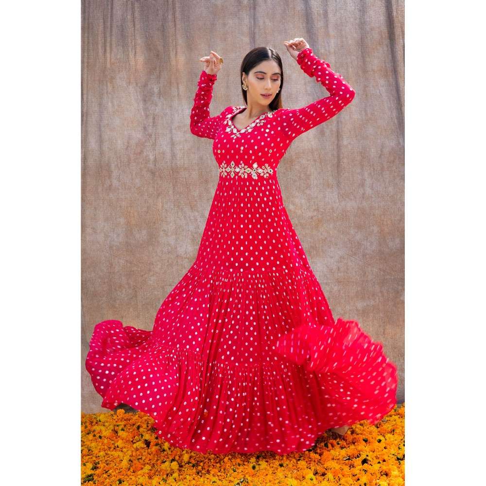 Silky Bindra Back Cut-Out Mirror Work 3-Tiered Anarkali (Set of 2)
