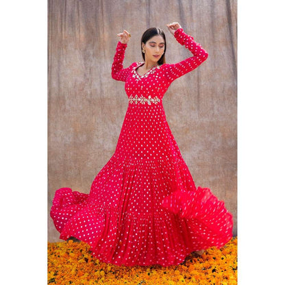 Silky Bindra Back Cut-Out Mirror Work 3-Tiered Anarkali (Set of 2)