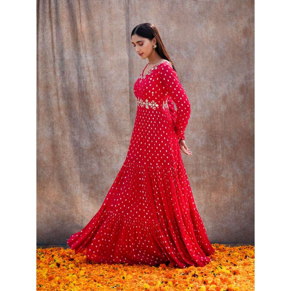 Silky Bindra Back Cut-Out Mirror Work 3-Tiered Anarkali (Set of 2)