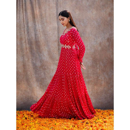 Silky Bindra Back Cut-Out Mirror Work 3-Tiered Anarkali (Set of 2)