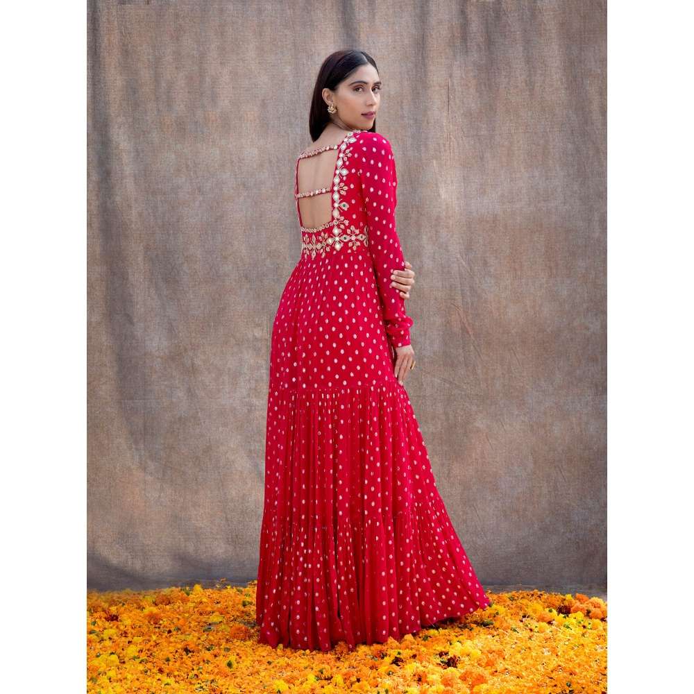 Silky Bindra Back Cut-Out Mirror Work 3-Tiered Anarkali (Set of 2)
