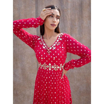 Silky Bindra Back Cut-Out Mirror Work 3-Tiered Anarkali (Set of 2)
