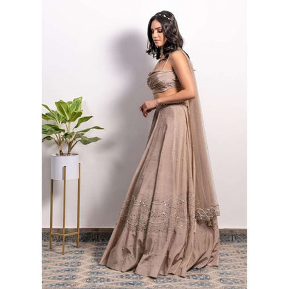 Silky Bindra Cowl Blouse Lehenga (Set of 3)