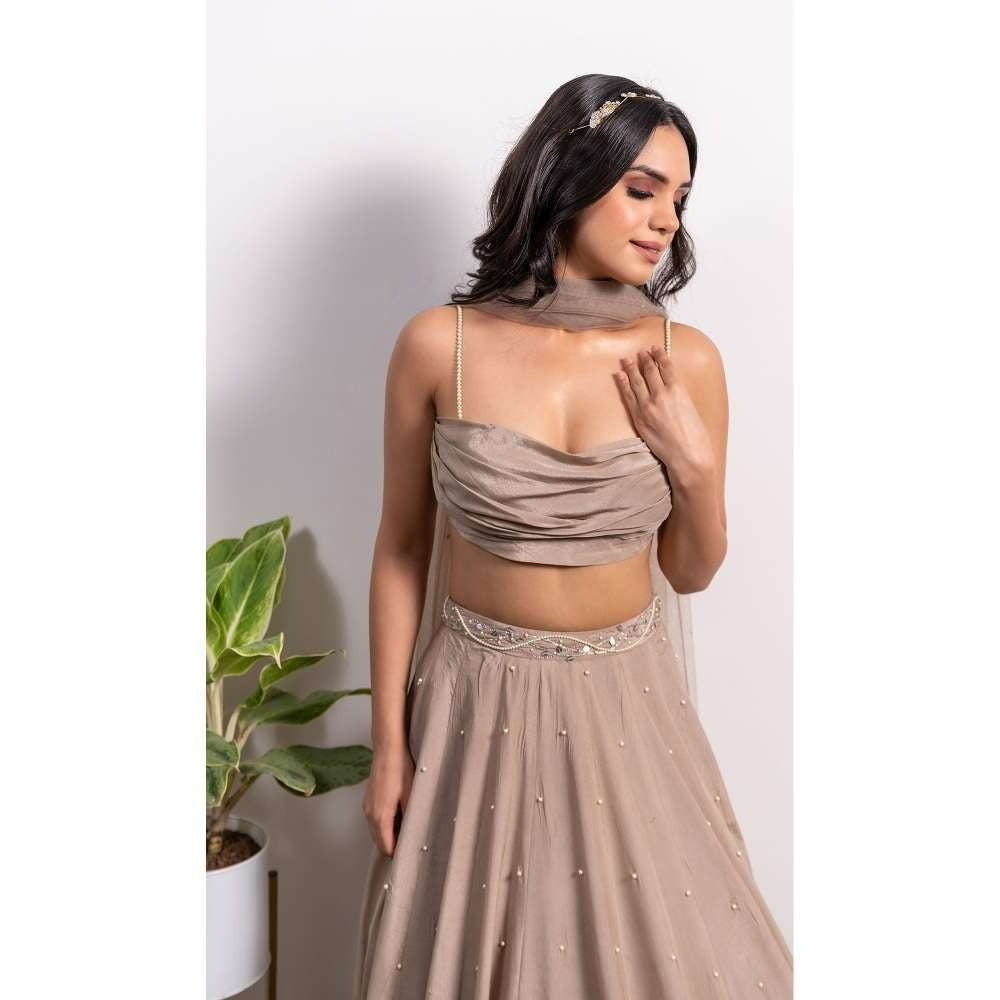 Silky Bindra Cowl Blouse Lehenga (Set of 3)
