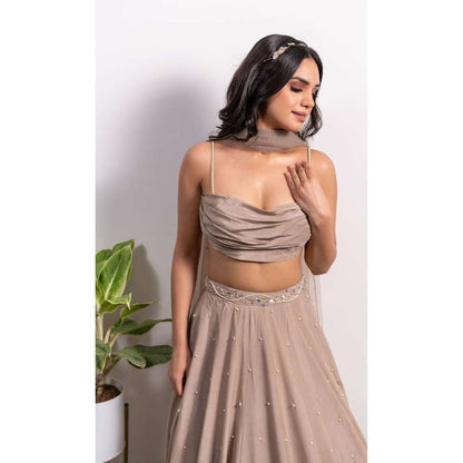 Silky Bindra Cowl Blouse Lehenga (Set of 3)
