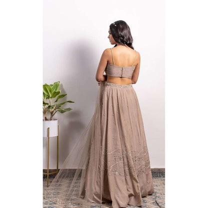 Silky Bindra Cowl Blouse Lehenga (Set of 3)