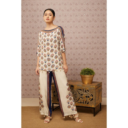 Soup by Sougat Paul Cream & Multi Sarouk Floral & Sequined Co-Ord (Set of 2)