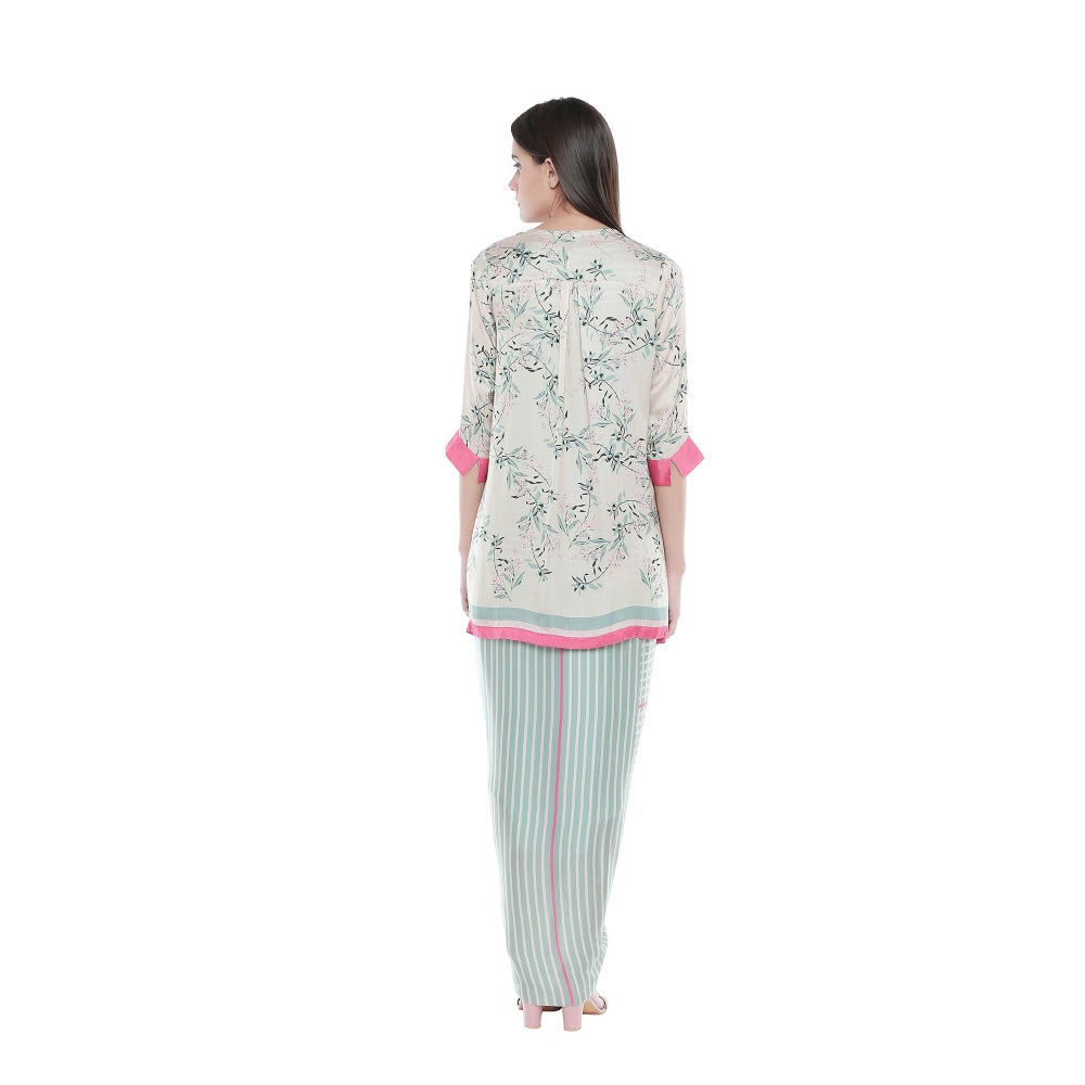 Soup by Sougat Paul Striped Drape Dress With Floral Jacket - Customisable (Set of 2)