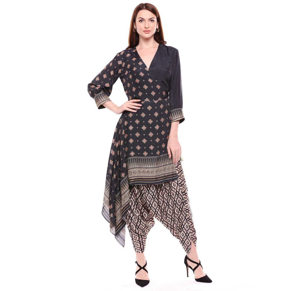 Soup by Sougat Paul Black Wrap Kurta With Dhoti Pant - Customisable (Set of 2)
