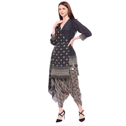 Soup by Sougat Paul Black Wrap Kurta With Dhoti Pant - Customisable (Set of 2)