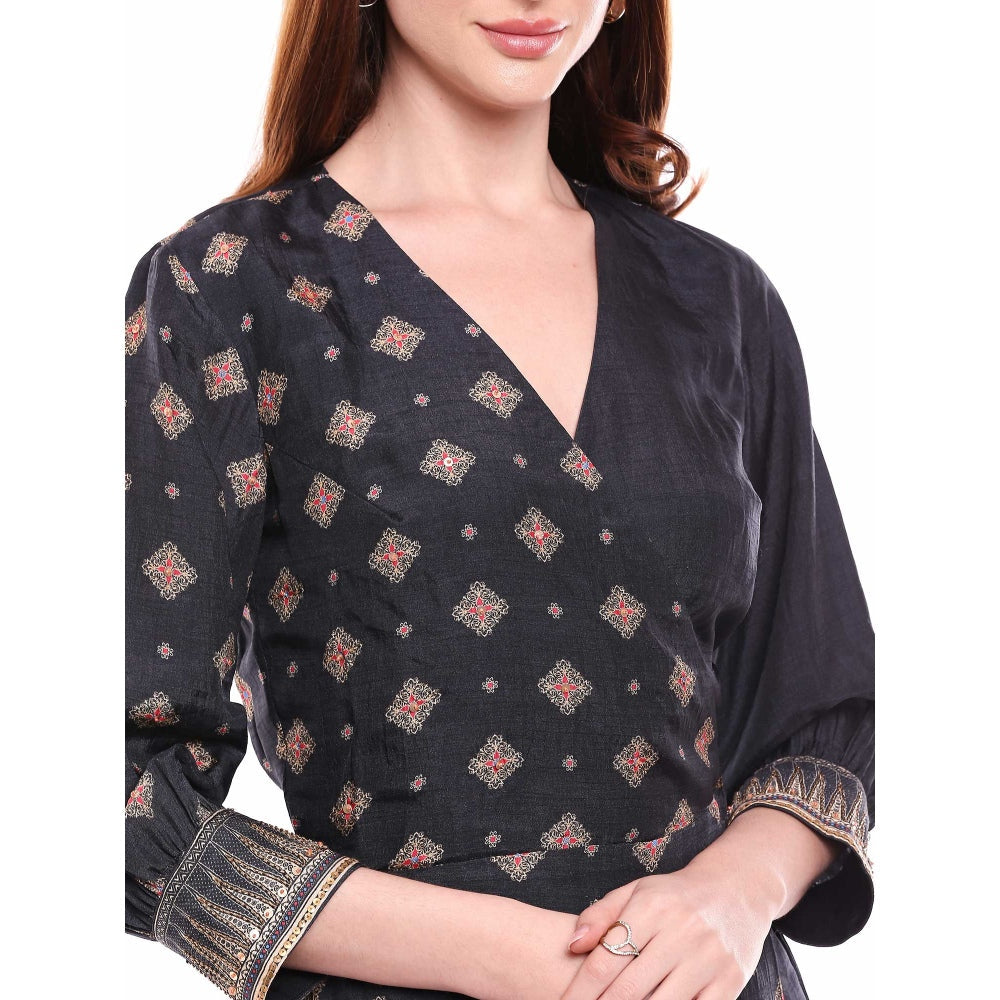 Soup by Sougat Paul Black Wrap Kurta With Dhoti Pant - Customisable (Set of 2)