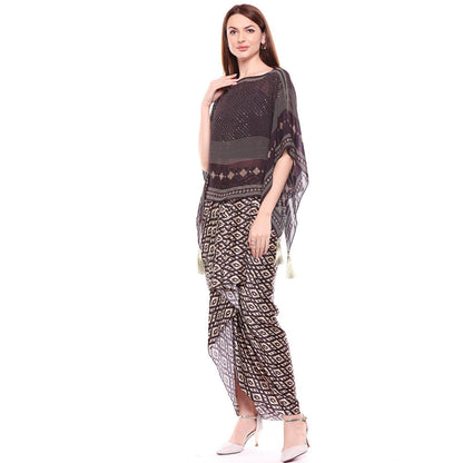 Soup by Sougat Paul Brown Top With Drape Skirt - Customisable (Set of 2)