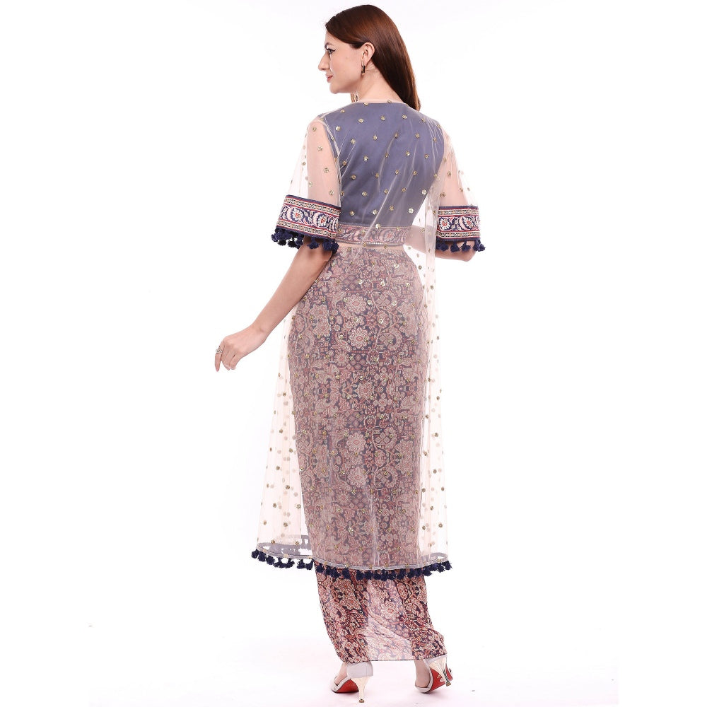 Soup by Sougat Paul Multi-Color Crop Top With Drape Skirt & Jacket (Set of 3)