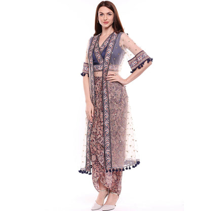 Soup by Sougat Paul Multi-Color Crop Top With Drape Skirt & Jacket (Set of 3)