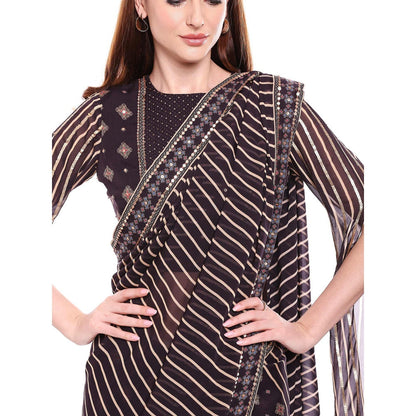 Soup by Sougat Paul Brown Stitched Blouse With Saree - Customisable (Set of 2)