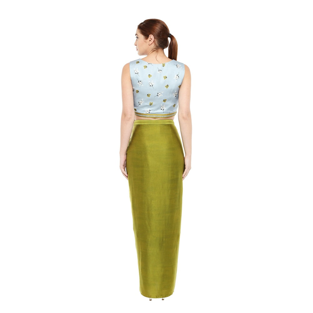 Soup by Sougat Paul Crop Top And Drape Skirt With Long Jacket - Customisable (Set of 3)