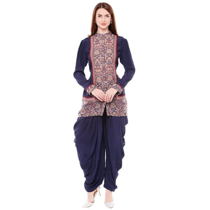 Soup by Sougat Paul Navy Blue Kurta With Dhoti Pant - Customisable (Set of 2)