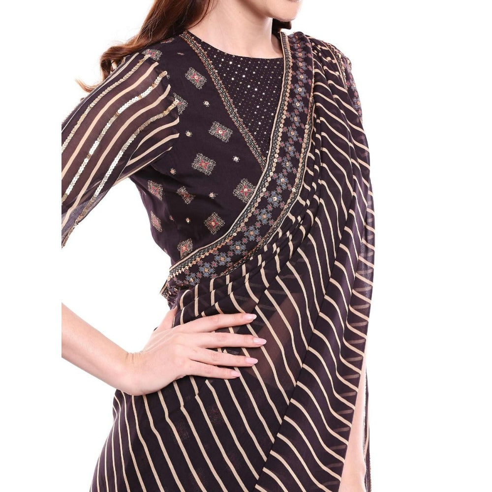 Soup by Sougat Paul Brown Stitched Blouse & Saree - Customisable (Set of 2)
