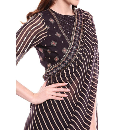 Soup by Sougat Paul Brown Stitched Blouse & Saree - Customisable (Set of 2)