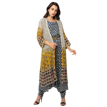 Soup by Sougat Paul Blue Printed Jumpsuit And Jacket (Set of 3)
