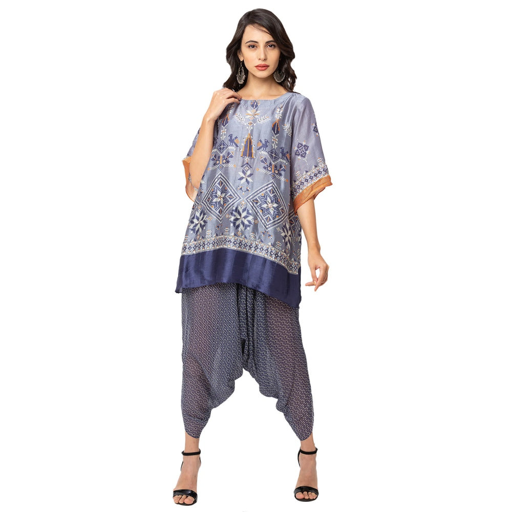 Soup by Sougat Paul Powder Blue Printed Kurta And Dhoti Pants (Set of 2)