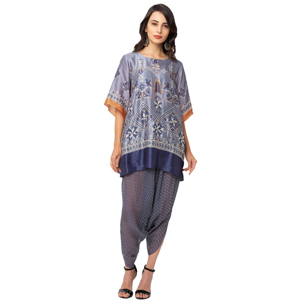 Soup by Sougat Paul Powder Blue Printed Kurta And Dhoti Pants (Set of 2)