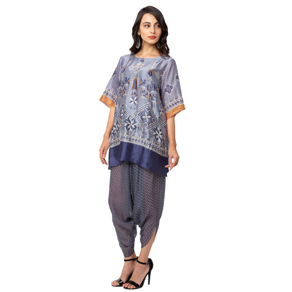 Soup by Sougat Paul Powder Blue Printed Kurta And Dhoti Pants (Set of 2)