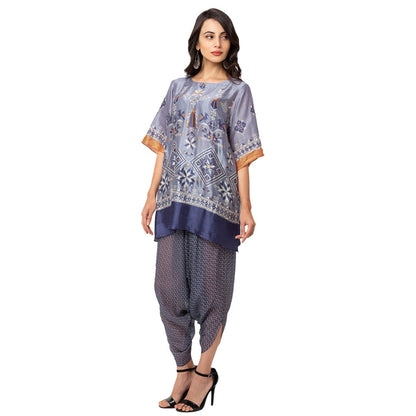 Soup by Sougat Paul Powder Blue Printed Kurta And Dhoti Pants (Set of 2)