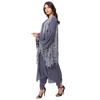 Soup by Sougat Paul Powder Blue Printed Jumpsuit With Sleeveless Jacket (Set of 2)