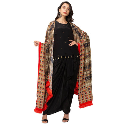 Soup by Sougat Paul Black Embellished Top With Skirt And Jacket (Set of 3)