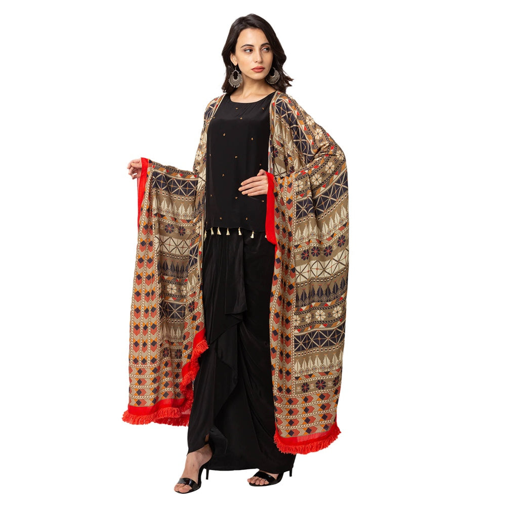 Soup by Sougat Paul Black Embellished Top With Skirt And Jacket (Set of 3)
