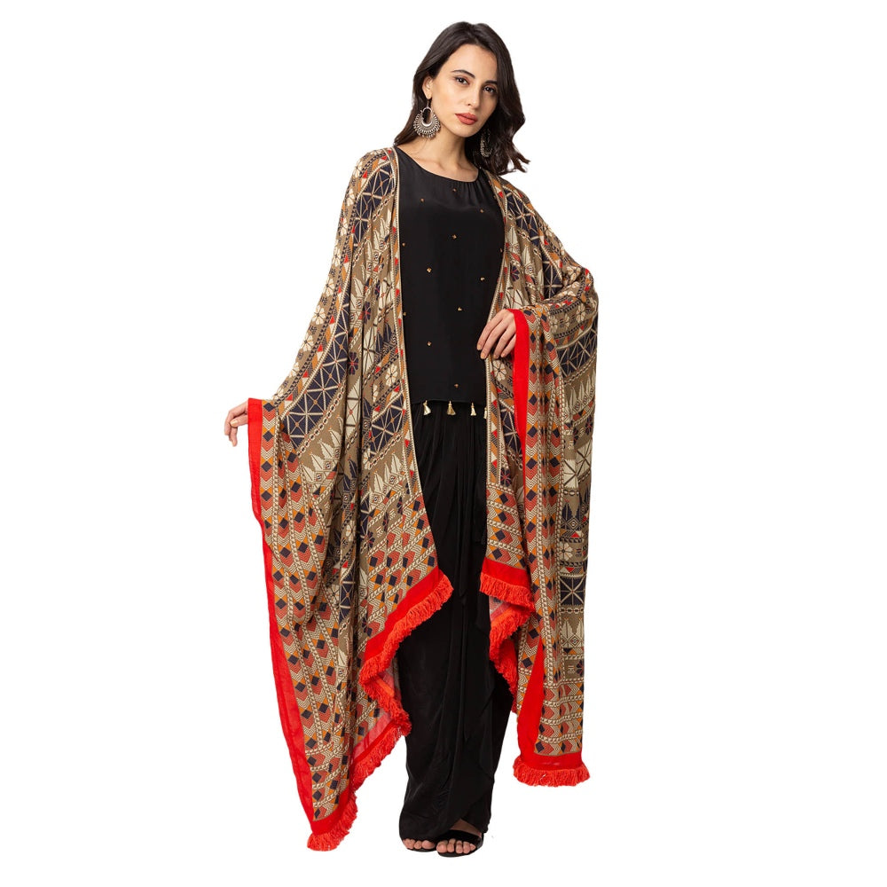 Soup by Sougat Paul Black Embellished Top With Skirt And Jacket (Set of 3)