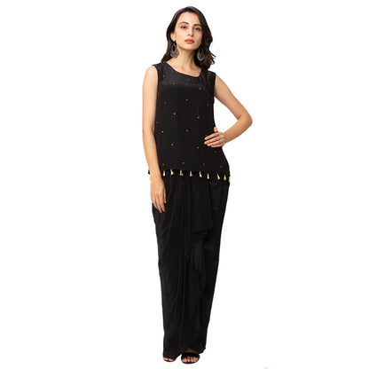 Soup by Sougat Paul Black Embellished Top With Skirt And Jacket (Set of 3)