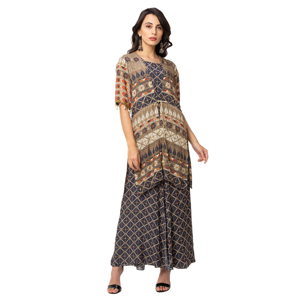 Soup by Sougat Paul Blue Printed Jacket And Jumpsuit (Set of 2)