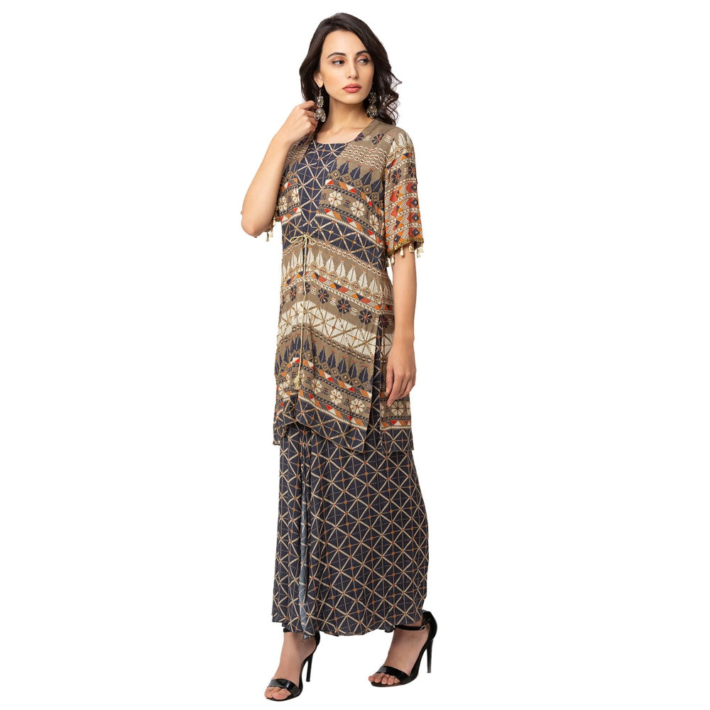 Soup by Sougat Paul Blue Printed Jacket And Jumpsuit (Set of 2)