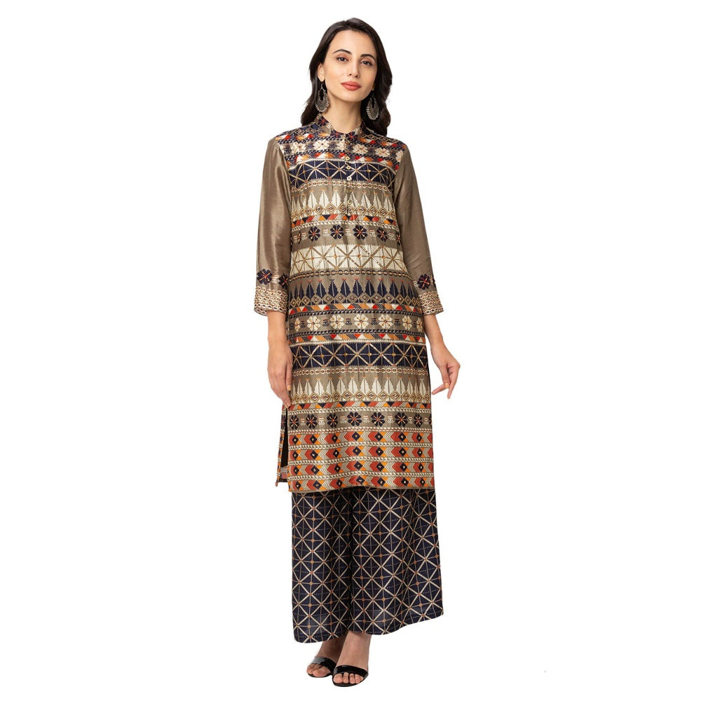 Soup by Sougat Paul Blue Printed Silk Kurta With Bottom (Set of 2)