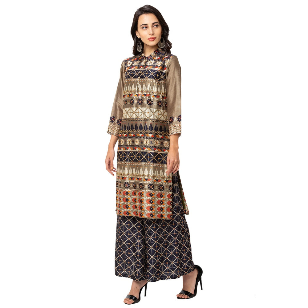 Soup by Sougat Paul Blue Printed Silk Kurta With Bottom (Set of 2)