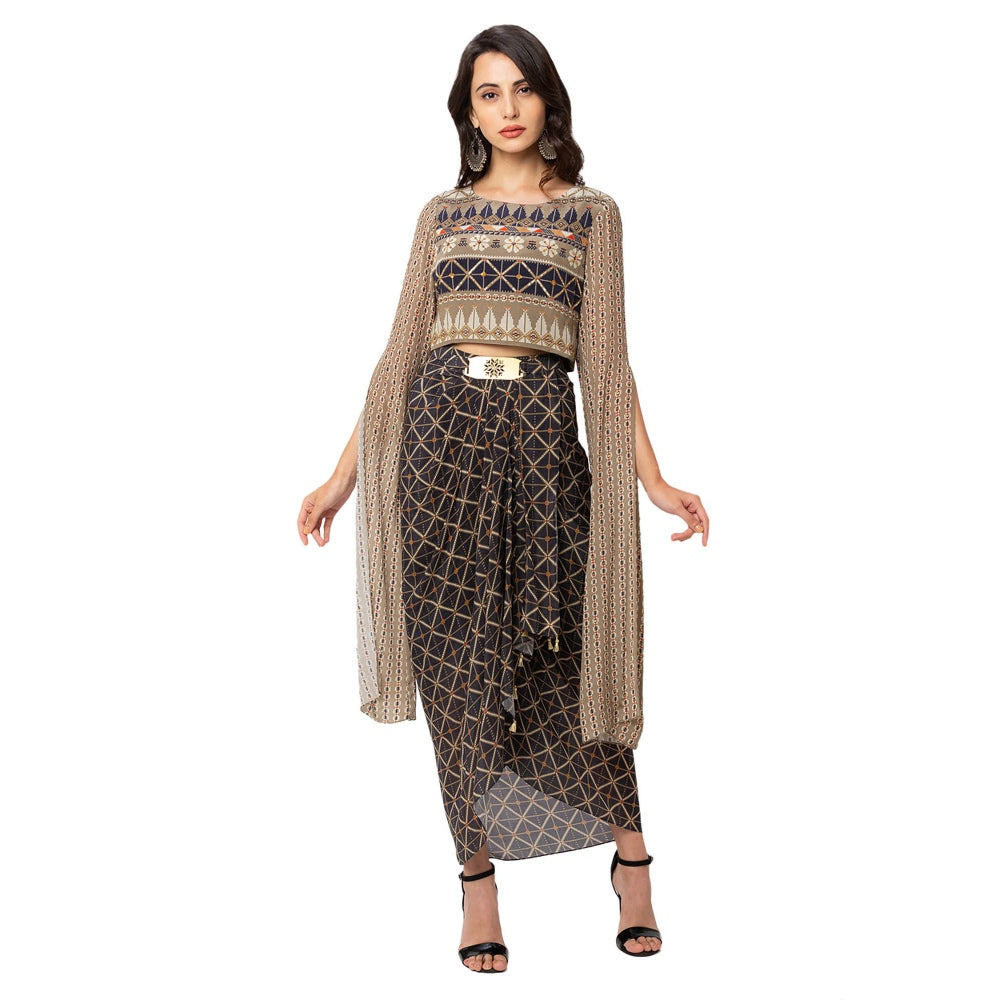 Soup by Sougat Paul Blue Printed Dhoti And Top (Set of 2)