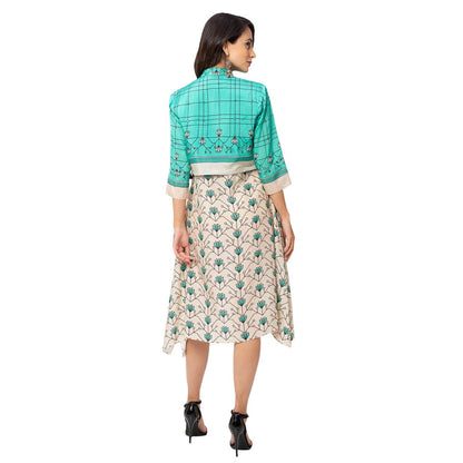 Soup by Sougat Paul Green Floral Jacket And Dress (Set of 2)