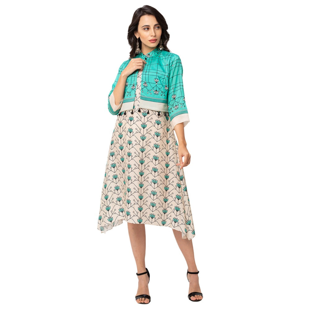 Soup by Sougat Paul Green Floral Jacket And Dress (Set of 2)