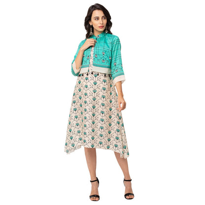 Soup by Sougat Paul Green Floral Jacket And Dress (Set of 2)