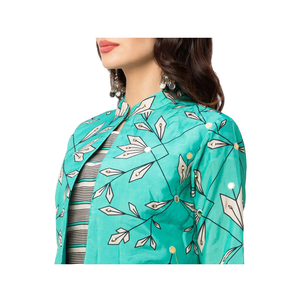 Soup by Sougat Paul Green Floral Jacket And Dress (Set of 2)