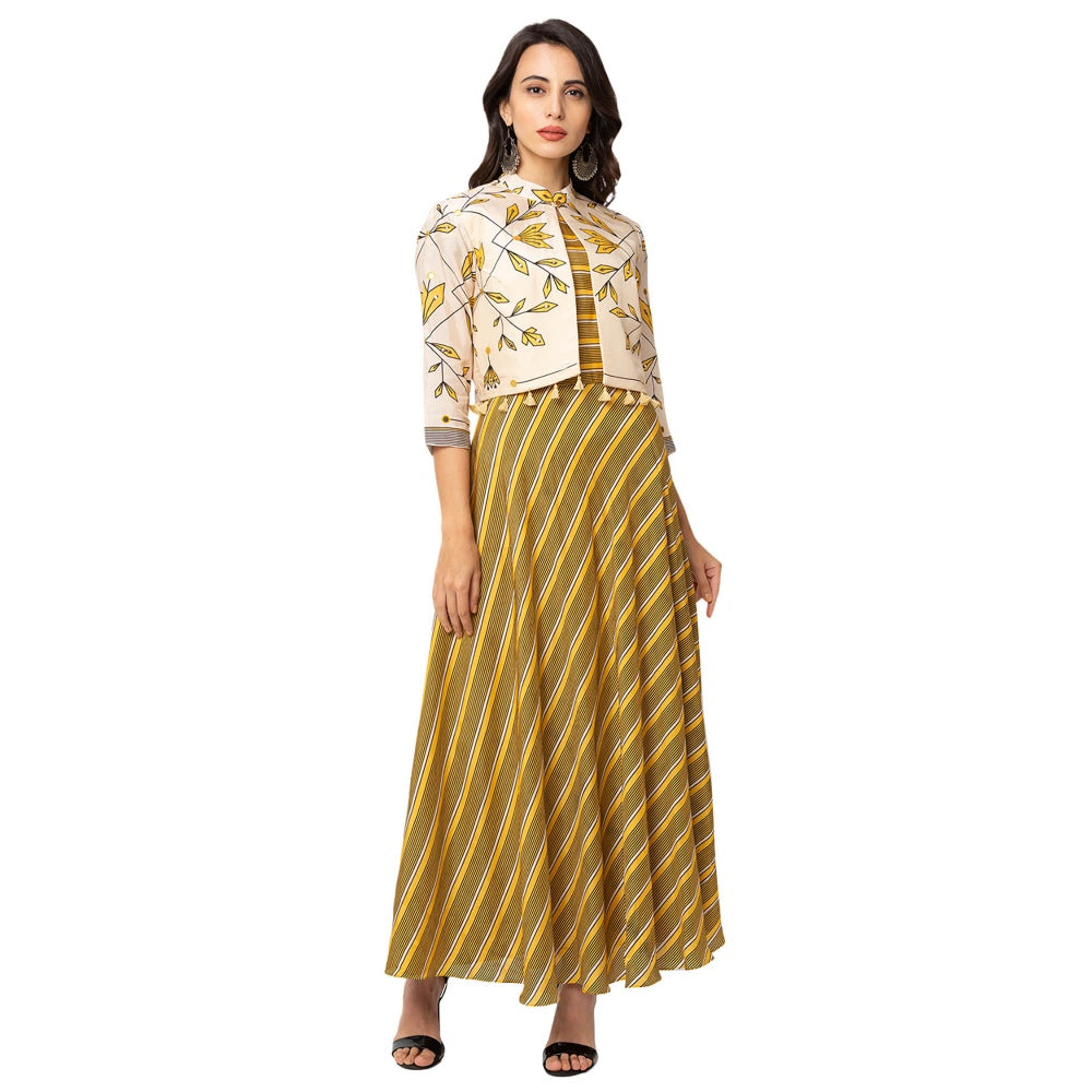Soup by Sougat Paul Yellow Floral Jacket And Dress (Set of 2)
