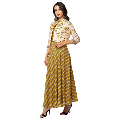 Soup by Sougat Paul Yellow Floral Jacket And Dress (Set of 2)
