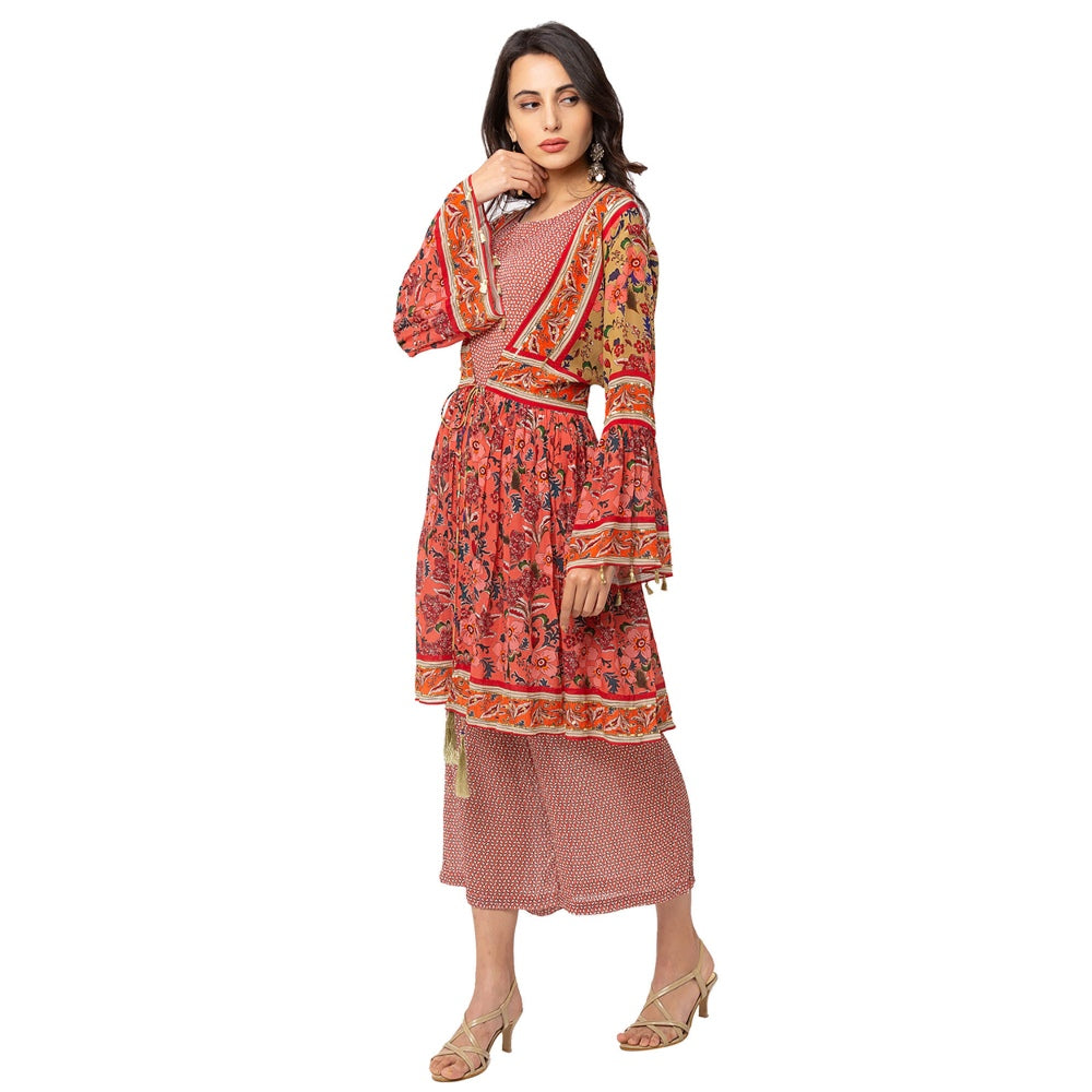 Soup by Sougat Paul Red Floral Jumpsuit Jacket (Set of 2)